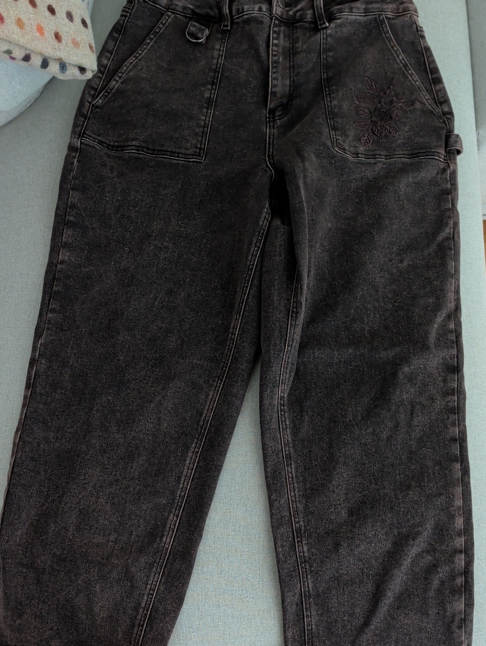 Echo Autumnal Leaf Embroidered Pocket Detail Cropped Carpenter Jeans